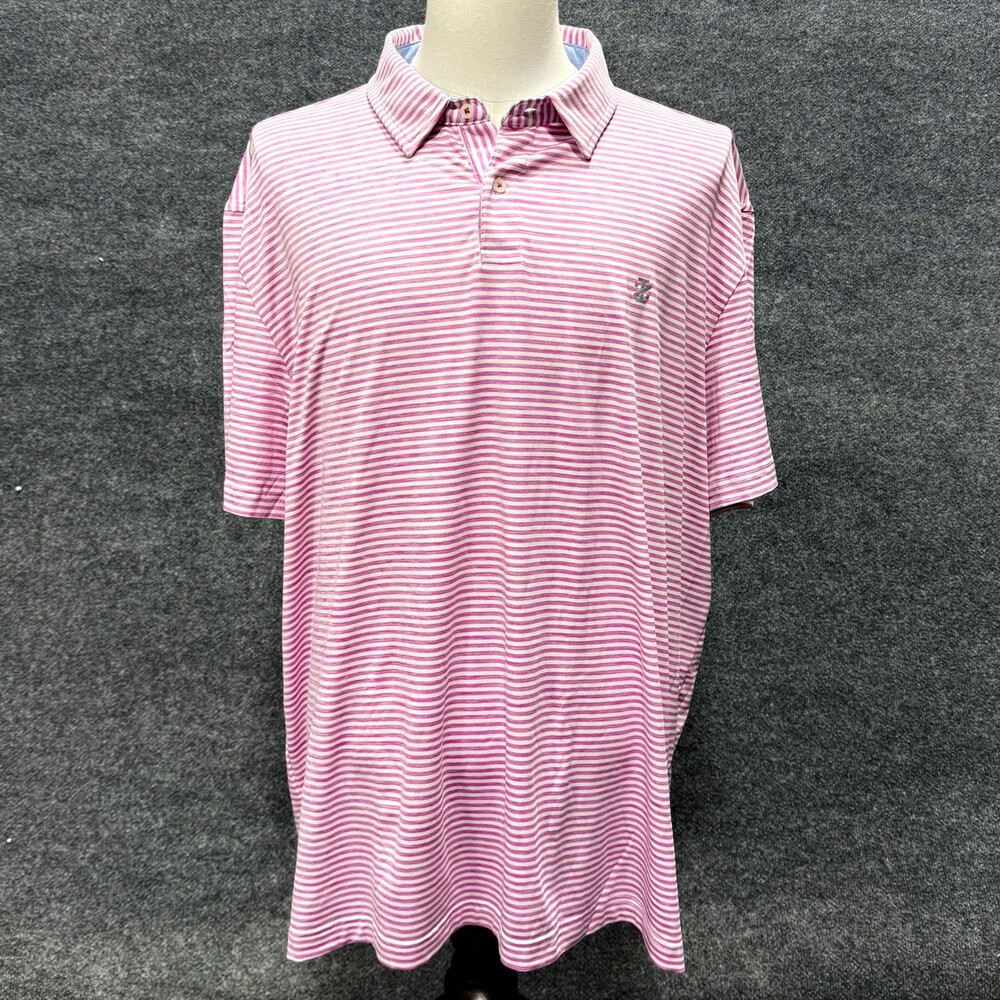 IZOD Golf Mens XL Pink White Striped Performance Stretch Polo Shirt Short Sleeve